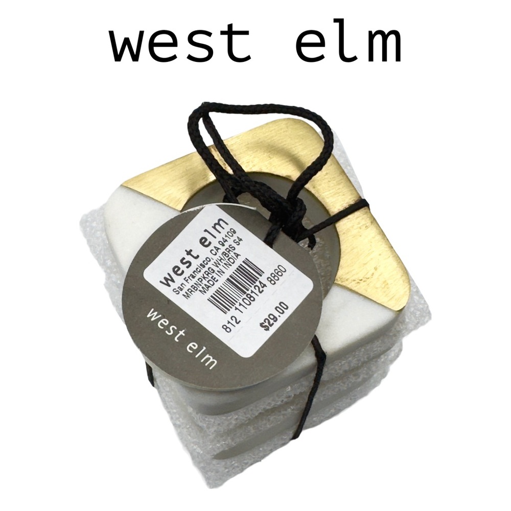 West Elm 🆕 Marble + Brass Napkin Rings, Set of 4 • New in Original Packaging